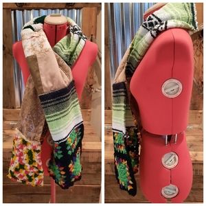 Upcycled blanket patch winter Scarf greens & browns Dont Throw It Out